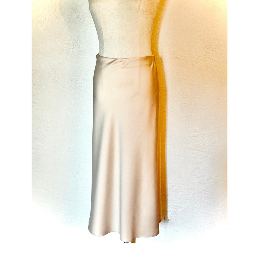 Rachel Zoe Satin Midi Slip Skirt 12 Champagne Minimalist